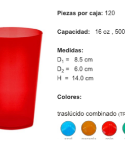 VASO MINI JUMBO TRASLÚCIDO POLIPROPILENO 16 OZ / 500 ML (120 PIEZAS POR CAJA) TP