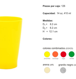 VASO EURO GRANDE POLIPROPILENO 14 OZ / 410 ML (126 PIEZAS POR CAJA) TP