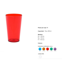 VASO MINI JUMBO 16 OZ/500 ML POLICARBONATO (54 PZS. POR CAJA)
