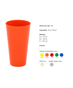VASO JUMBO POLIPROPILENO 24 OZ / 750 ML (140 PIEZAS POR CAJA) TP