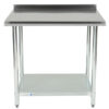 MESA DE TRABAJO DE 76cms x 91cms DE ACERO INOXIDABLE CON REPISA Y RESPALDO DE 2  pulgadas